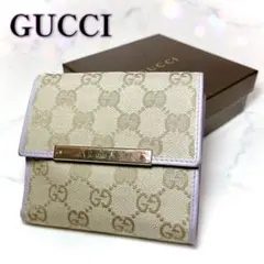 GUCCI 財布 パープル GGキャンバス シグネチャー Wホック ロゴプレート