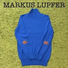 MARKUS LUPFER 肘リップタートルネックセーター　ウール100% 青