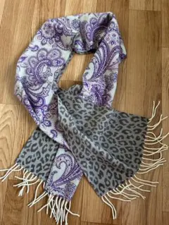 リバーシブルマフラー ペイズリー&レオパード　カシミヤ　豹柄　ヒョウ