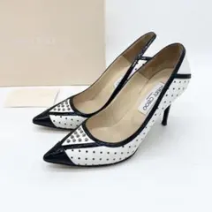 A19104 ジミーチュウ 133DIABLO スタッズヒールパンプス白36.5