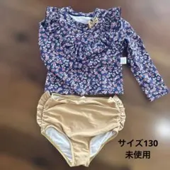 [未使用]フラワープリント長袖水着 セットサイズ130