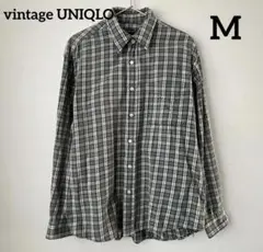 オールド ユニクロ UNIQLO チェック シャツ M グリーン系 90s 長袖