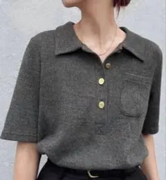 SHEIN 半袖 ニット ポロシャツ グレー　L