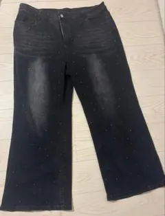 大きいサイズビジュー装飾デニム