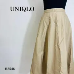 ユニクロ ロングスカート サーキュラー 無地 背面ゴム ドレープ感 M ベージュ