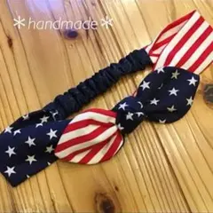 ＊handmade＊星条旗デザイン　クロスリボンターバン　ヘアバンド