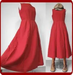 古着♪レトロ調・赤無地ドレスワンピ♪クラシカル80年代衣装式23区