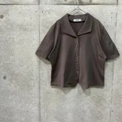 MARSA レナウン 開襟シャツ ブラウス ブラウン 綿100% L 半袖のサムネイル