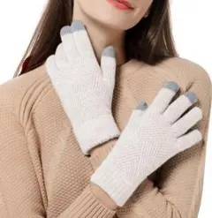 【スマホ対応！】手袋 レディース タッチパネル対応 自転車 アイボリー