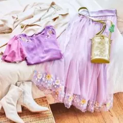 ディズニーストア ラプンツェル スカート パープル　チュール　ロング　刺繍