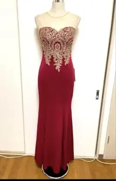 新品 ワインレッド パーティードレス