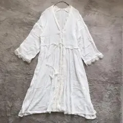 【earth music&ecology】ロング カーディガン(F) 白 レース