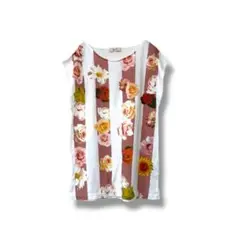ミーア ノースリーブ　花柄カットソー　総柄　フリー　バラ　ひまわり　Tシャツ