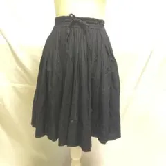 膝丈コットンギャザースカート　紺のサムネイル