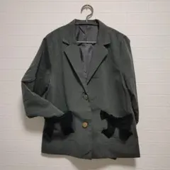 グレー テーラードジャケット リボン付き