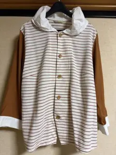 i+mu 長袖シャツ ボーダー ブラウン×ホワイト