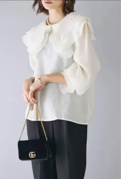 Frene フラーネ　ラッフルカラーシアーブラウス シャツ