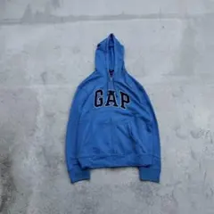 GAP フード付きジップアップパーカー L ブルー リブ部分リメイクあり