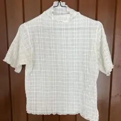 グレイル(GRL) シアー チェック模様 半袖シャツ フリル襟 ホワイト