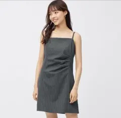 GU ストライプキャミソールミニワンピース+E グレー　キャミワンピ