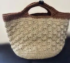 【ハンドメイド】 麻ひもバッグ ベージュ×エビ茶