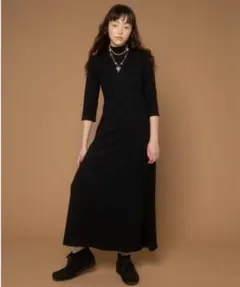 irojikake イロジカケ ストレッチ ロングワンピース 黒 バックリボン