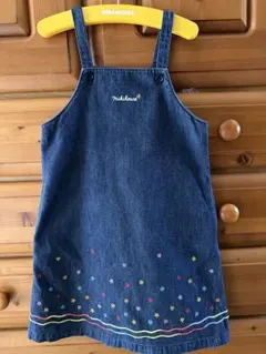 ミニハウス 小花刺繍入りデニムジャンバースカート120サイズ