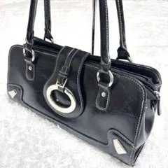 Y2K アーカイブ ハンドバッグ 黒 レザー シルバー ー金具