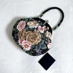 美品　総ビーズ　がま口　ハンドバッグ　花殻　手鏡付き　レトロ　昭和　ピンクのサムネイル