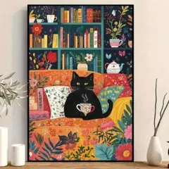 アートポスター　オレンジソファと猫　3040 　キャンバスアート　ポスター