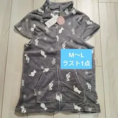新品ねこ柄　猫　毛布　ベストフリース　ルームベスト　スリーパー　M〜L グレー