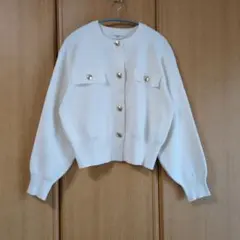 オペークドットクリップ　ホワイト カーディガン 38/M