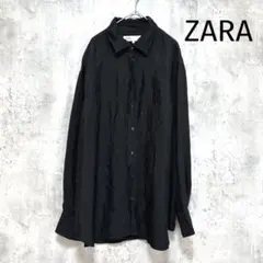 美品✨【ZARA】シワ加工 長袖シャツ 薄手 オーバーサイズ M ブラック 春夏