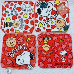 新品未使用　スヌーピー ハート柄タオル20センチ　4枚セット