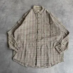 エディーバウアー 90s 00s L チェックシャツ BD 厚手ベージュ緑カーキ