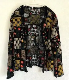 インドネシア製　花刺繍デザインカーディガン古着ヴィンテージ