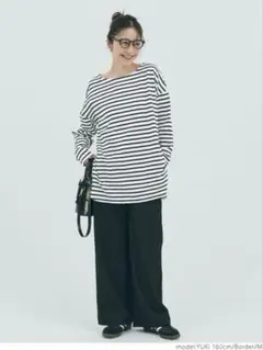 coca コカ コットンサイドスリットロンT レイヤード カットソー M ボーダ