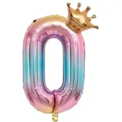 ❣️王冠付き❣️ バルーン 数字 0 バルーン 大きい 虹色 アルミ風船 誕生日