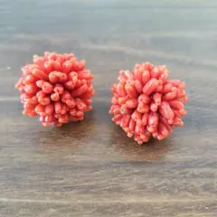 オレンジコーラル 花形イヤリング クリップ式