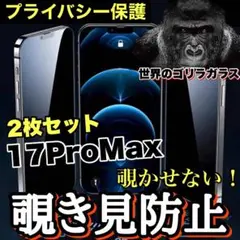 お得な2枚　最新機種！！【iPhone17ProMax】覗き見防止ガラスフィルム