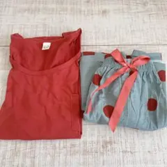 ルームウェア 夏 パジャマ ノースリーブ XS レッド　ドット ショートパンツ