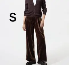 新品タグ付　Ｓ　ソフトベロアイージーパンツ　UNIQLOユニクロダークブラウン茶