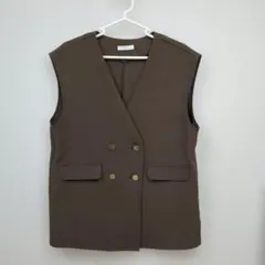 DRESKIP ドレスキップ　ブラウン　サイズＭ 　ダブルブレスト ベスト　ジレ