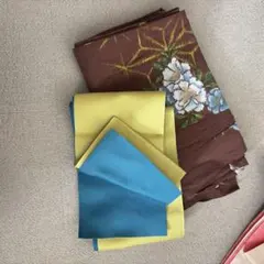 茶色花柄浴衣・青黄色帯セット