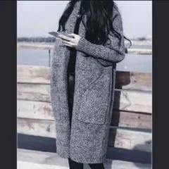 ロングカーディガンニット グレー コーディガン ロングテール