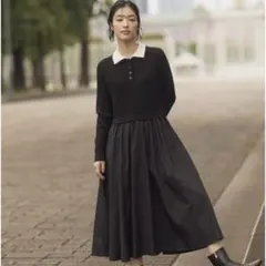 最終値下げ grove ポロニットドッキングワンピース 黒 Lサイズ