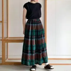 アトリエドゥサボン 25ss 高島ちぢみbig check スカート グリーンのサムネイル