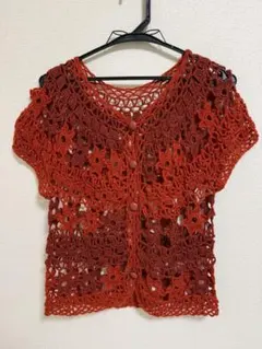 レース編み ニットベスト 赤