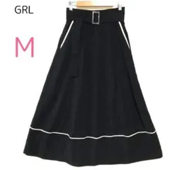 ロングスカート【M】フレア　ベルト　ブラック　グレイル　GRL