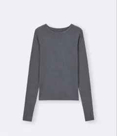 GU ウォームリブクルーネックT(12分袖)サムホール付　グレー　Mサイズ